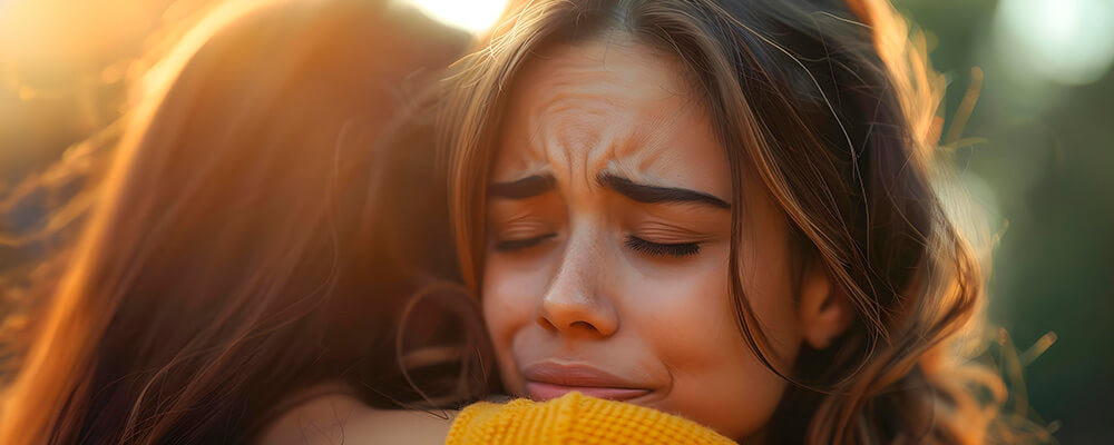 Mujer abrazando a otra mujer llorando