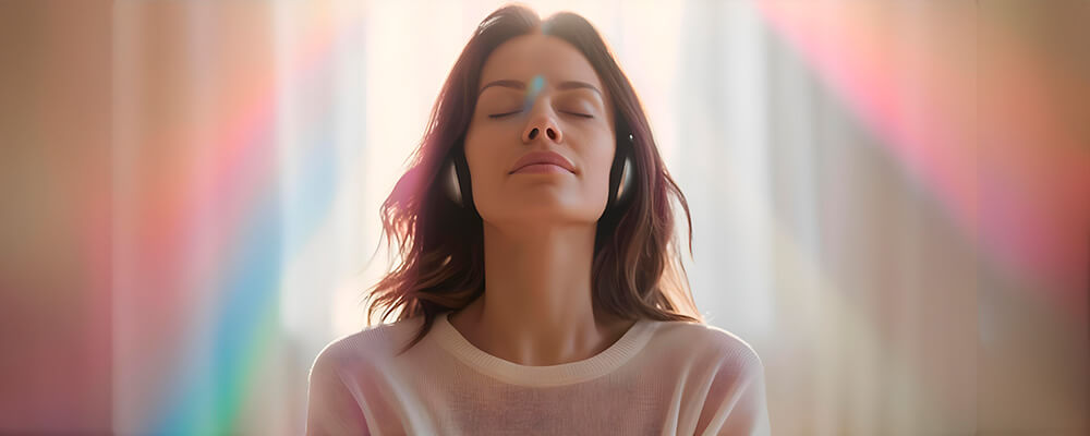 Mujer con ojos cerrados plácidamente