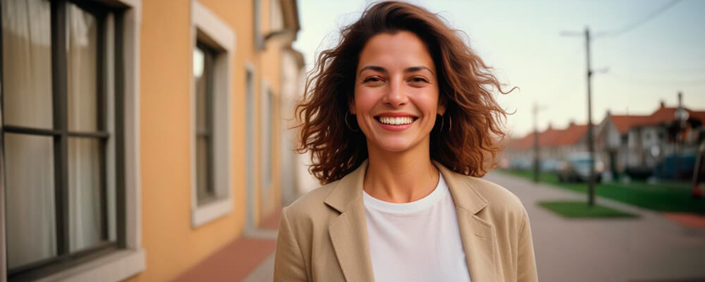 Mujer en la calle sonriendo